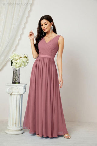 Women's Chiffon Long Bridesmaid Dresses A line Sleeveless Formal Prom Gown for Evening Party Homecoming Dresses 2808