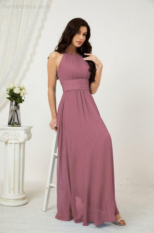 Baoleely Formal Party Gown Dress Chiffon Halter Long Sleeveless Bridesmaid Dresses 2802