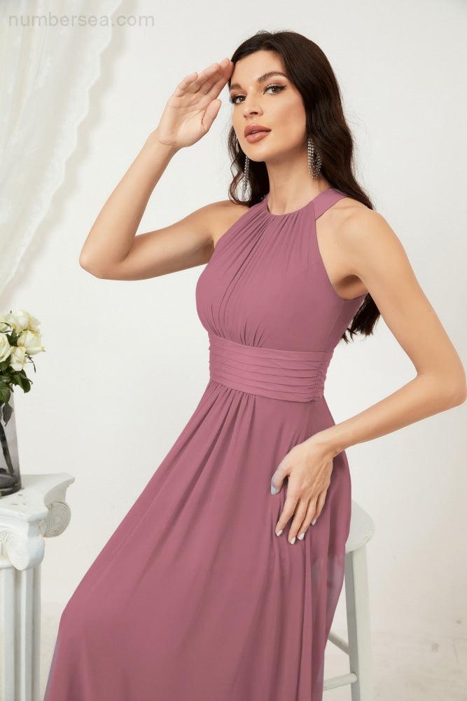 Numbersea Formal Party Gown Dress Chiffon Halter Long Sleeveless Bridesmaid Dresses 2802