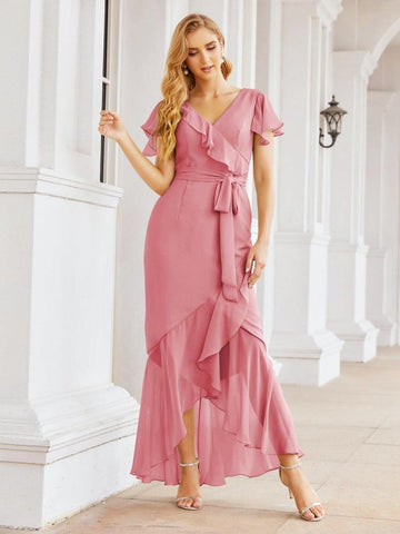 Baoleely Ruffled Bridesmaid Dresses Mermaid Formal Violin Evening Party Prom Gowns 28042