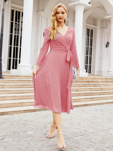 Robe de demoiselle d'honneur dos nu en V avec ceinture à la taille - Mère de la mariée - Invitée au mariage SY28031