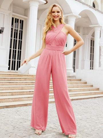 Baoleely Combinaison à col croisé Robe de soirée formelle Robe longue de demoiselle d'honneur Pantalon à pattes d'éléphant 28033