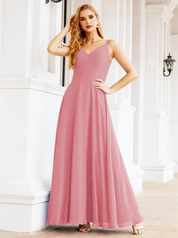 Baoleely Spaghetti Strap Bridesmaid Dresses V Neck Butterfly Back Fromal Evening Party Prom Gown 28036