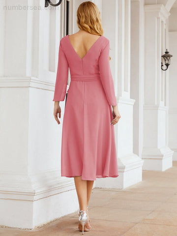 Robe de demoiselle d'honneur dos nu en V avec ceinture à la taille - Mère de la mariée - Invitée au mariage SY28031