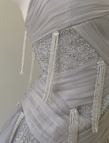 Elegante vestido de fiesta morado con lentejuelas, tul, cuentas y borlas, corte en A, modelo Y8586