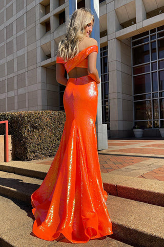 Robe de bal sirène à sequins épaules dénudées