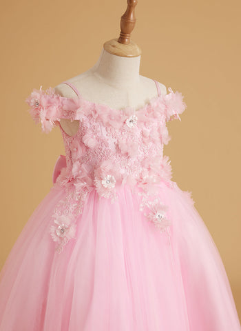 Ball-Gown/Princess Lace Sweep Train Pink Birthday Dress