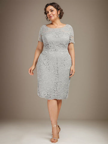 Sheath/Column Scoop Knee-Length Chiffon Lace Mother of the Bride Dress With Beading