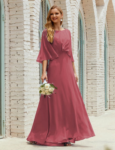 Robe de demoiselle d'honneur Sunnderly pour femme, manches longues, col en V, en mousseline, robe de cérémonie pour mariage SY28018