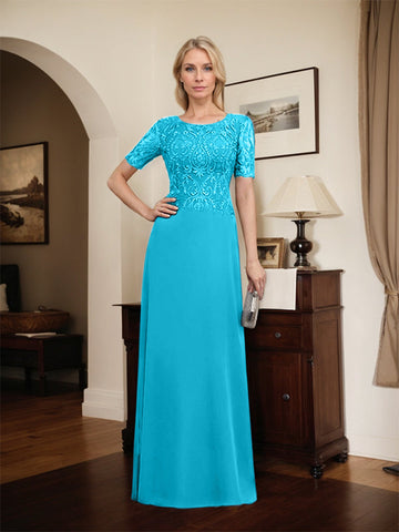 A-line Scoop Floor-Length Lace Chiffon Mother of the Bride Dress With Sequins