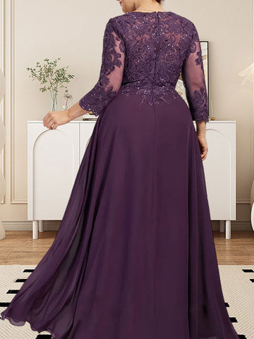 A-line Scoop Floor-Length Lace Chiffon Mother of the Bride Dress With Sequins