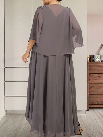 A-line V-Neck Asymmetrical Chiffon Mother of the Bride Dress With Beading Sequins