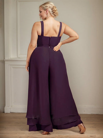 Separates Jumpsuit/Pantsuit Square Ankle-Length Lace Chiffon Mother of the Bride Dress With Sequins