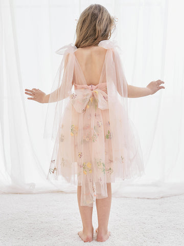 A-Line Sleeveless Floral Embroidered Tulle Toddler Flower Girl Dress
