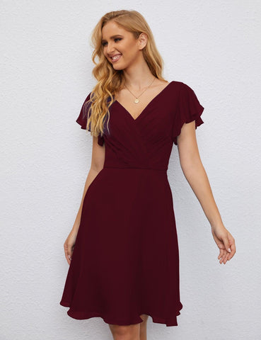 Robe de soirée dos nu, robe de bal formelle, longueur genou, manches courtes, robe de cocktail 28077 