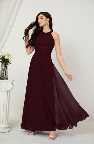 Baoleely Formal Party Gown Dress Chiffon Halter Long Sleeveless Bridesmaid Dresses 2802