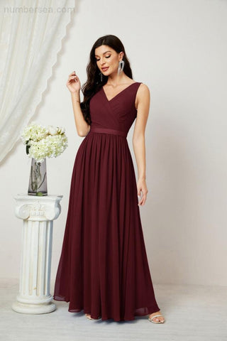 Women's Chiffon Long Bridesmaid Dresses A line Sleeveless Formal Prom Gown for Evening Party Homecoming Dresses 2808