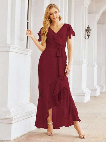 Baoleely Ruffled Bridesmaid Dresses Mermaid Formal Violin Evening Party Prom Gowns 28042