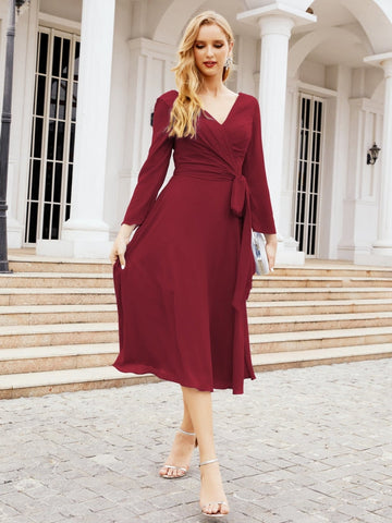 Robe de demoiselle d'honneur dos nu en V avec ceinture à la taille - Mère de la mariée - Invitée au mariage SY28031