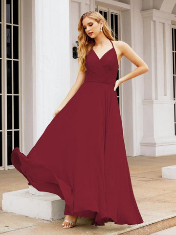 Baoleely Halter Chiffon Bridesmaid Dresses Wedding Appare Sleeveless Formal Prom Dress with Ruffled Back 28035