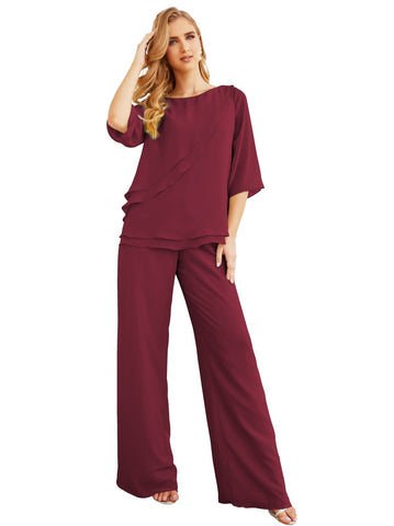 Baoleely Élégante robe mère de la mariée 2 pièces, grande taille, pantalon, volants, couches argentées, peignoir 28064