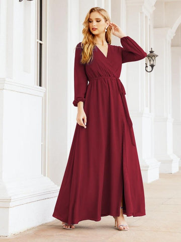 Robe de demoiselle d'honneur en mousseline Sunnderly pour femme, coupe trapèze, manches longues, robe de soirée formelle pour invitée de mariage SY28032 