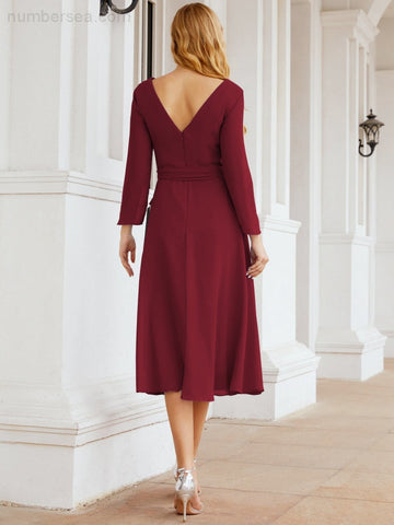 Robe de demoiselle d'honneur dos nu en V avec ceinture à la taille - Mère de la mariée - Invitée au mariage SY28031