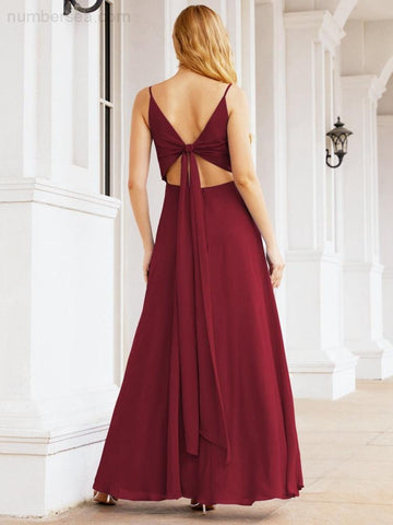 Baoleely Spaghetti Strap Bridesmaid Dresses V Neck Butterfly Back Fromal Evening Party Prom Gown 28036