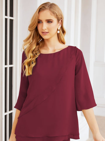 Baoleely Élégante robe mère de la mariée 2 pièces, grande taille, pantalon, volants, couches argentées, peignoir 28064