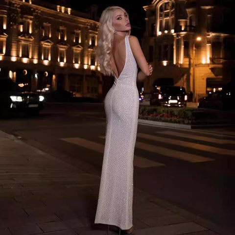 Robe longue extensible tendance dos nu pour soirée ou bal de promo 