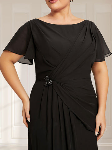 A-line Scoop Illusion Tea-Length Chiffon Lace Mother of the Bride Dress With Beading Sequins