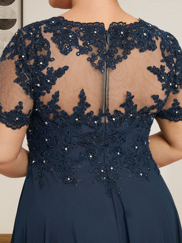 A-line Scoop Illusion Floor-Length Chiffon Lace Mother of the Bride Dress With Sequins Beading