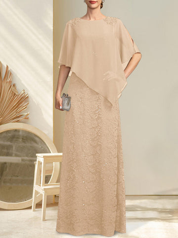 Sheath/Column Scoop Floor-Length Chiffon Lace Mother of the Bride Dress With Sequins Beading