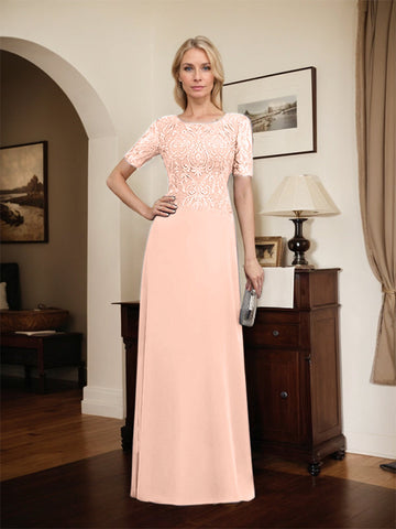 A-line Scoop Floor-Length Lace Chiffon Mother of the Bride Dress With Sequins
