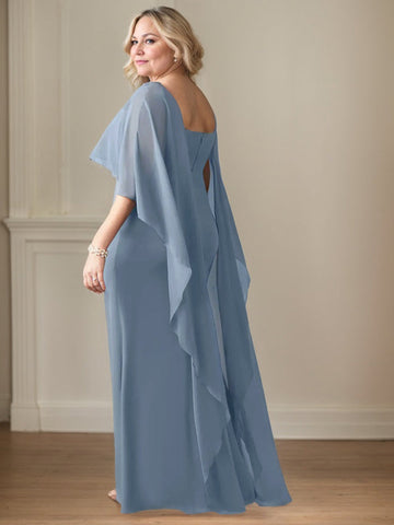 Sheath Scoop Floor-Length Chiffon Mother of the Bride Dress With Cascading Ruffles
