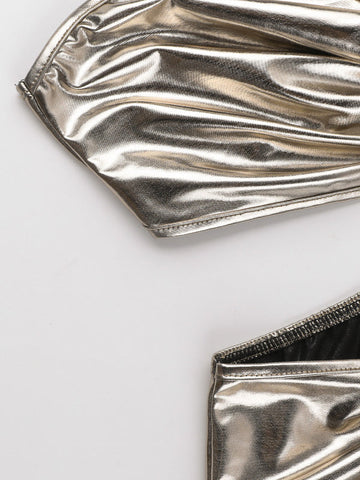 Skinny Sleeveless Asymmetric Pleated Shiny Split-Back Split-Joint One-Shoulder Evening Dresses Maxi Dresses