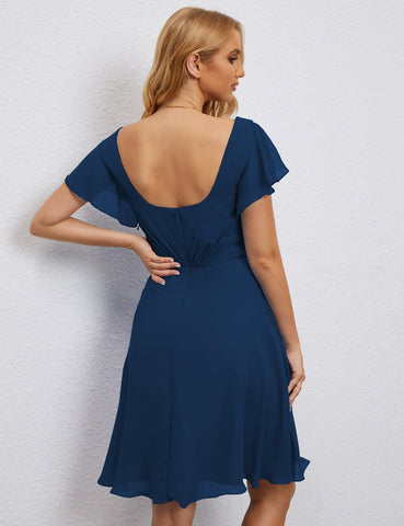 Robe de soirée dos nu, robe de bal formelle, longueur genou, manches courtes, robe de cocktail 28077 
