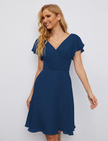 Robe de soirée dos nu, robe de bal formelle, longueur genou, manches courtes, robe de cocktail 28077 