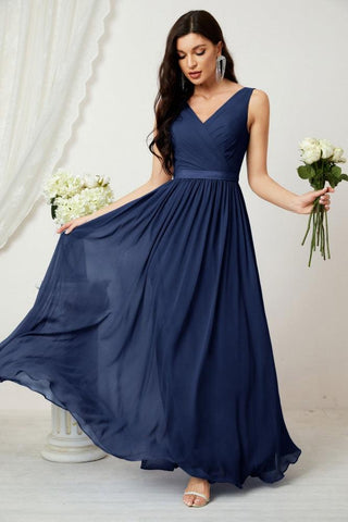 Women's Chiffon Long Bridesmaid Dresses A line Sleeveless Formal Prom Gown for Evening Party Homecoming Dresses 2808