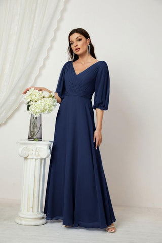 Baoleely  Formal Prom Gown Women V-Neck Chiffon Bridesmaid Dresses Long Bishop Sleeve Party Dress 2807