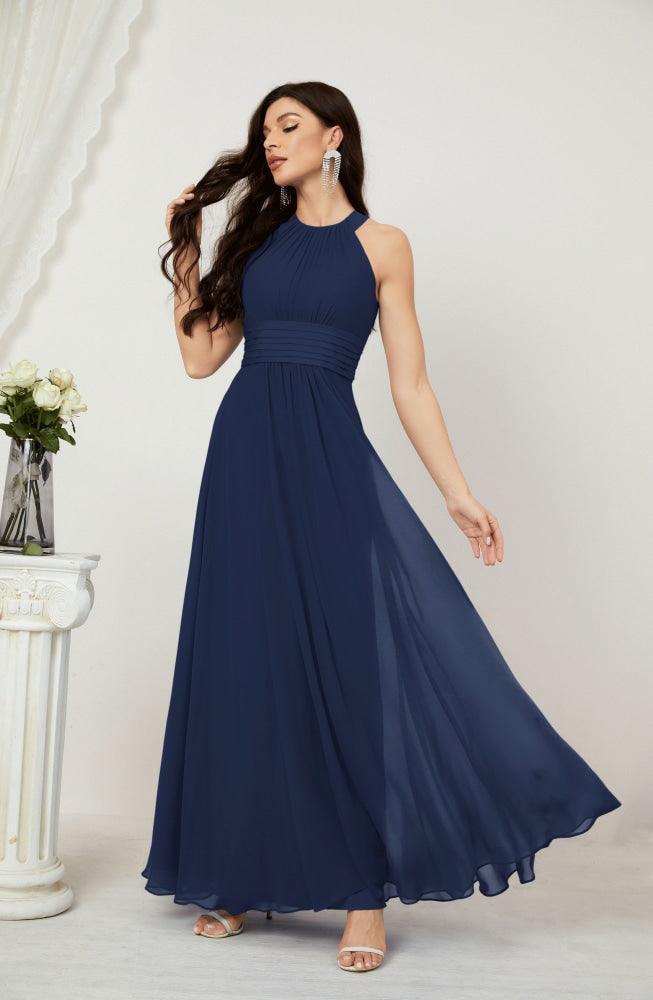 Numbersea Formal Party Gown Dress Chiffon Halter Long Sleeveless Bridesmaid Dresses 2802