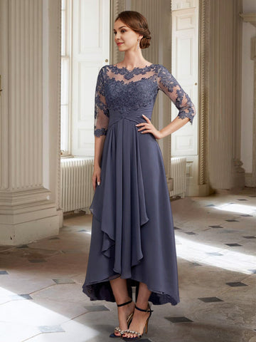 Vestidos de corte princesa/línea A para la madre de la novia, manga larga y apliques. 