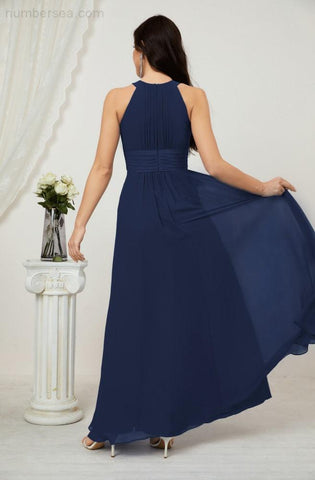 Baoleely Formal Party Gown Dress Chiffon Halter Long Sleeveless Bridesmaid Dresses 2802