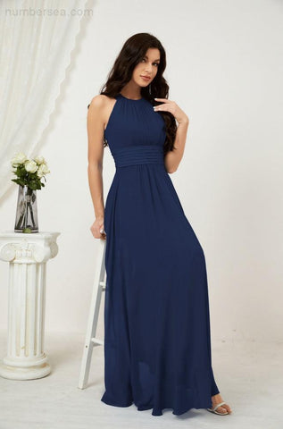 Baoleely Formal Party Gown Dress Chiffon Halter Long Sleeveless Bridesmaid Dresses 2802