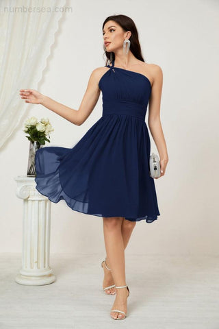 Baoleely Women Chiffon Short One Shoulder Bridesmaid Dress Formal Dresses for Party Homecoming 2804