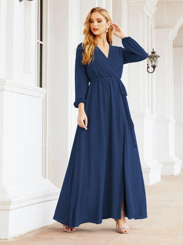 Robe de demoiselle d'honneur en mousseline Sunnderly pour femme, coupe trapèze, manches longues, robe de soirée formelle pour invitée de mariage SY28032 