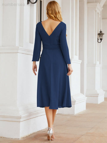 Robe de demoiselle d'honneur dos nu en V avec ceinture à la taille - Mère de la mariée - Invitée au mariage SY28031