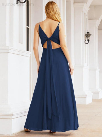 Baoleely Spaghetti Strap Bridesmaid Dresses V Neck Butterfly Back Fromal Evening Party Prom Gown 28036