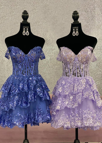 Vestido corto de fiesta de bienvenida con escote corazón y corte en A y volantes