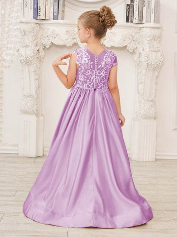 A-line Lace Satin Floor-length Flower Girl Dress